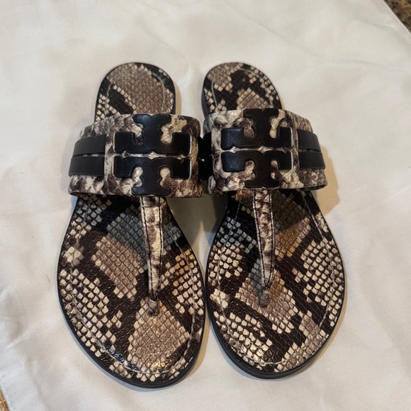 Snakeskin Pattern Sandals with Black Accent - Picture 1 of 3